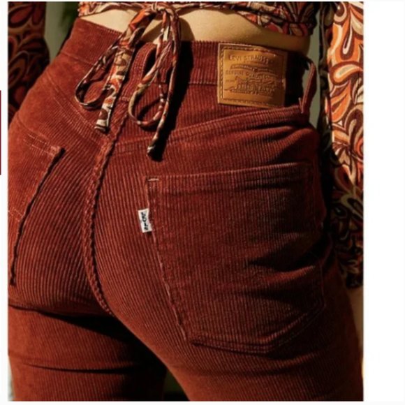 Levi's 70's High Rise Flare Corduroy Women's Jeans - Mahogany Smooth Corduroy - Picture 2 of 11